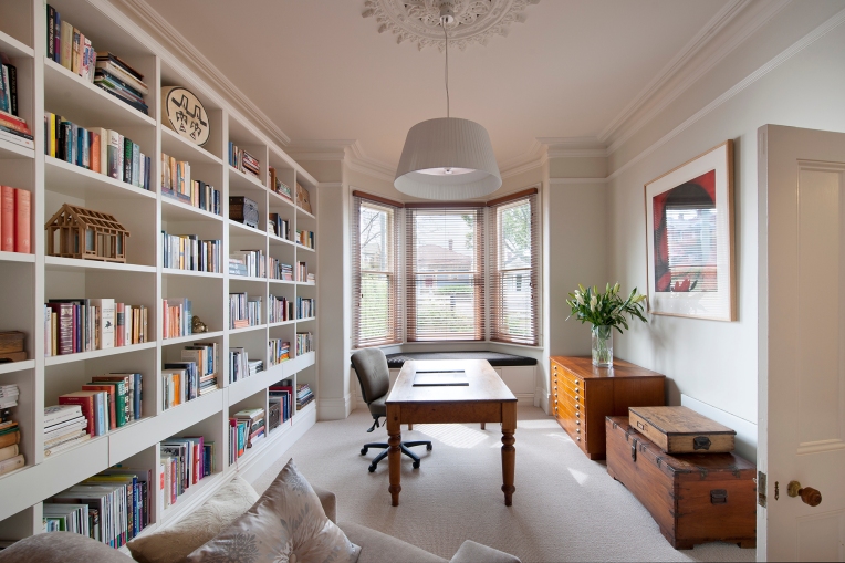 home library with dining table