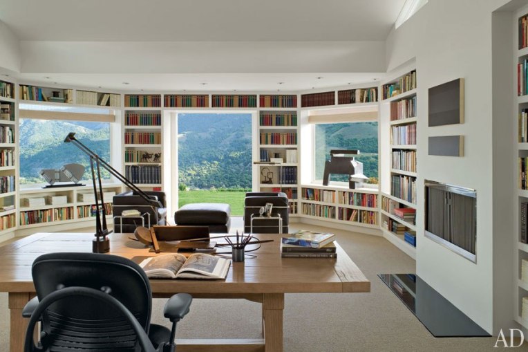home library with windows